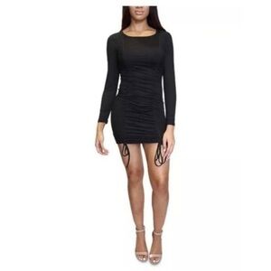 🥶😀Almost Famous - Black Ruched Bodycon Long Sleeve Dress - M